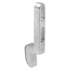 This keeper is a screen door hardware component used to secure the door latch. It measures 1 3/16 in overall height, 7/32 in overall length, and 1/4 in overall width. The silver, unfinished finish suits various screen door applications. Supplied as a single piece.