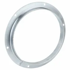 Steel angle flange adapter for 10 in duct diameter. Overall length 1 1/4 in, flange inner diameter 10 1/8 in. Used to connect ductwork sections at an angle in ventilation and material handling systems.