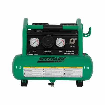 SPEEDAIRE Air Compressor: Quiet, Oil Free, 1 gal, Hot Dog, 0.5 hp, 0.8 cfm @ 90 psi - Hand Carry Portable Electric Air Compressors