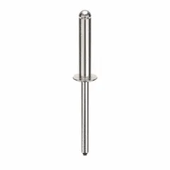 Domed-head blind rivet with 0.183" diameter and 2.226" overall length. Body length is 59/64". Supplied in a 250-piece pack. Used for fastening materials where only one-sided access is available, typical in metal fabrication and sheet metal work.