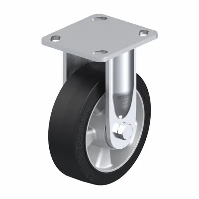 BLICKLE Plate Caster: Rigid, No Brake, Rubber, 102 mm Wheel Dia, 51 mm Wheel Wd - Heavy-Duty Metric Plate Casters