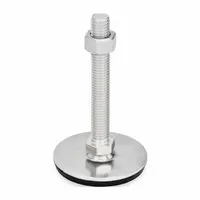 This non-skid male leveling mount features a swiveling stud with 3/8"-16 thread, a 1.57 in round base, and a load capacity of 2,698 lbf. It includes a nut and has a plain finish with a Buna-N thrust pad for vibration dampening and floor protection. Suitable for leveling and stabilizing machinery and equipment in industrial settings