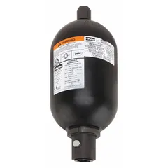 Bladder accumulator with 222 cu in capacity and 3000 psi maximum pressure. Diameter 6.61 in. Stores hydraulic energy to supplement pump flow, absorb shocks, or maintain system pressure in industrial and mobile hydraulic circuits.