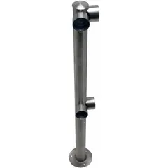 Center and corner post for modular rigid barrier systems. 36 in overall height with 2 in bar diameter. Satin finish. Used for crowd control, pedestrian guidance, and perimeter delineation.