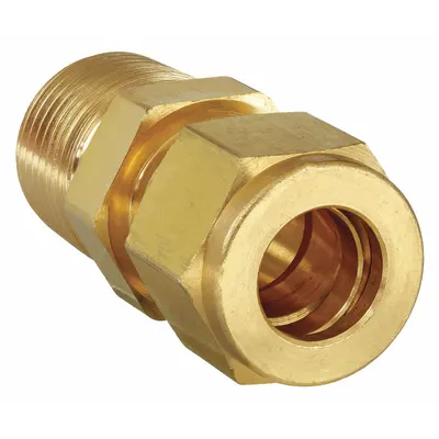 PARKER Compression Fitting Adapter: 1/4 in OD x 1/4 in Pipe Size, Compression x MNPT - Double-Ferrule Brass Compression Fittings