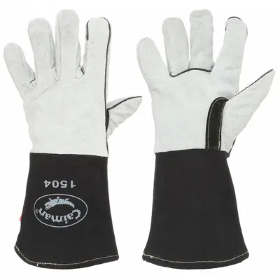 CAIMAN Welding Gloves: Straight Thumb, Gauntlet Cuff, Std, White Cowhide, Caiman 1504 - Stick Welding Gloves with Cowhide Leather Palm
