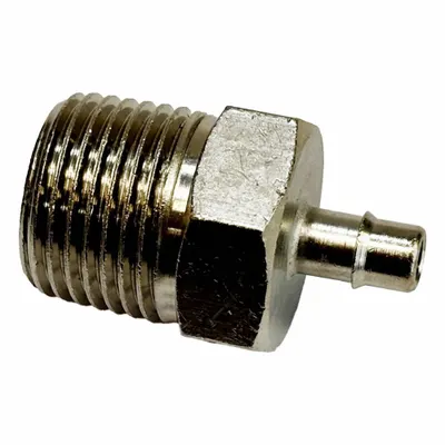 MEM-CO Mini Barb Fitting: 1/16 in Pipe x 3/16 in ID Size, MNPT x Tube, Brass - Standard Brass Barbed Tube Fittings