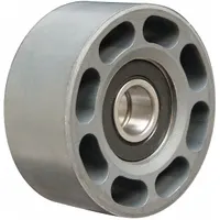 Steel flat idler pulley with flangeless flange design for serpentine belt systems. Heavy-duty construction maintains belt tension and alignment. Suitable for vehicle engine accessory drive applications