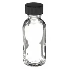This 30 mL clear narrow mouth round glass lab bottle is made from Type III soda lime glass with a colorless body. It features a 20-400 mm screw closure size and is supplied without a closure (packaged separately). Not graduated and not pre-cleaned, it is suitable for general-purpose liquid storage in laboratory settings.