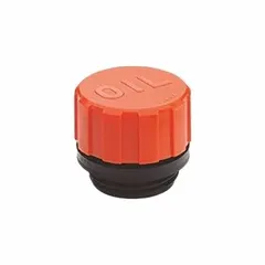 This filter breather vent from ELESA features a 1/4" NPT thread and a polyamide body. It is marked "OIL" and includes an orange splash guard. Typical applications include venting hydraulic reservoirs and lubrication systems to filter incoming air and prevent contaminant entry.