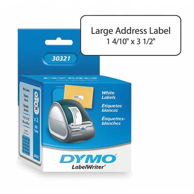 DYMO Printer Label: 1 3/8 in Label Wd, 3 1/2 in Label Ht, White, 1 in Core Dia. - Desktop Direct Thermal Labels
