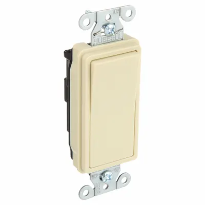 HUBBELL Wall Switch: Rocker Switch, Single Pole, Maintained, Ivory, 120/277V AC - Rocker Wall Switches
