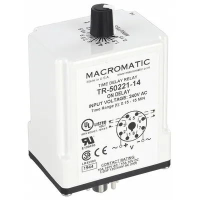 MACROMATIC Single Function Time Delay Relay: Socket Mounted, 240V AC, 10 A - Socket-Mounted Relays
