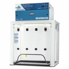 This ductless fume hood captures and filters airborne contaminants, recirculating clean air back into the workspace without external ducting. It includes a blower and work surface, and is partially assembled. A base or stand is required and ordered separately.