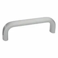 This load-rated standard U pull handle is made of aluminum with a silver finish. It has unthreaded holes with a 5.2 in mounting hole center-to-center distance and accepts #10 screws. Suitable for use on industrial enclosures, cabinets, and machinery doors
