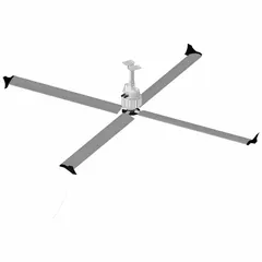 Industrial HVLS ceiling fan from the G420 series with an 8 ft blade diameter. Operates on 460V AC three-phase power at 1.3 A and features variable speed control. Suitable for large facilities such as warehouses, distribution centers, and manufacturing plants to improve air circulation in high-ceiling spaces.