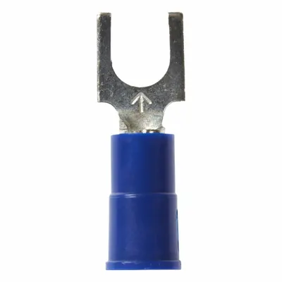 3M Coil Spring: Blue, Vinyl, #10 Stud Size, 16 AWG – 14 AWG Wire Range - Insulated Fork Terminals