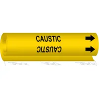Pipe Marker: Caustic, Yellow, Black, Fits 2 1/2 to 7 7/8 in Pipe O.D., 1 Pipe Markers, With Arrows (MPN 5643-II)