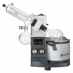 Manual lift rotary evaporator with 5 L capacity, speed range 10-280 RPM, and 1300 W heating capacity. Features easy adjustment of immersion depth up to 155 mm and inclination angle from 20° to 80°. Includes G1 diagonal condenser. Suitable for solvent removal, concentration, and distillation in laboratory settings.