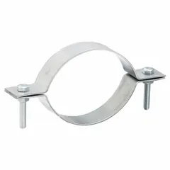 Steel duct hanger for supporting round ducts with a 4-inch diameter. Includes a 2-piece hanger assembly. Measures 6 inches in length by 4 inches in width. Used in HVAC and ventilation systems for securing ductwork.