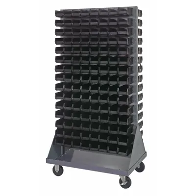 QUANTUM STORAGE SYSTEMS Mobile Louvered Floor Rack: 36 in x 24 in x 72 in, 240 Bins Included - Vertical Mobile Louvered Racks with Bins