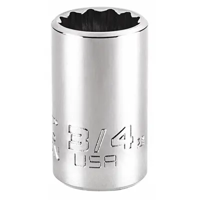 PROTO Socket: SAE, 1/2 in Drive Size, 3/4 in Socket Size, 12-Point, Std, Chrome - 1/2" Drive Hand Sockets