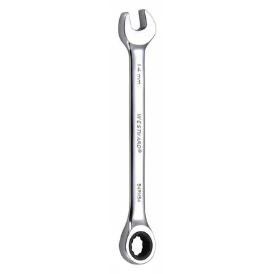 WESTWARD Combination Wrench: Alloy Steel, Chrome, 14 mm Head Size, 7 1/2 in Overall Lg - Metric 12-Point Ratcheting Combination Wrenches
