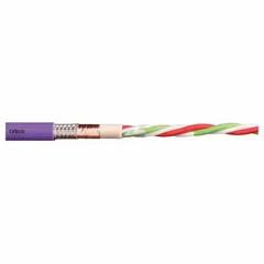 Shielded continuous-flexing USB bus drop cable with (1) pair 24 AWG and (2) 20 AWG conductors. TPR jacket, red. Minimum bend radius 5 x OD fixed, 8 x OD flexible. Sold by the foot. Used in cable carriers or drag chains for moving applications.