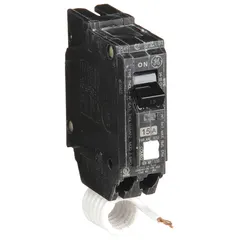 Single-pole plug-in miniature circuit breaker rated 15 A at 120/240V AC. Provides overcurrent protection for branch circuits in Power Mark Gold Load Centers and AQ Lighting Panels. Maximum interrupting rating of 10kA at 120/240V AC.