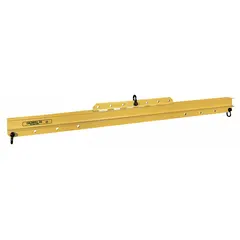 This CALDWELL low-headroom lifting-spreader beam has a working load limit of 1,000 lb and features adjustable lift points (Adj, Adj). It is used in rigging and material handling to distribute loads evenly across multiple lift points, enabling stable lifting in confined vertical spaces.