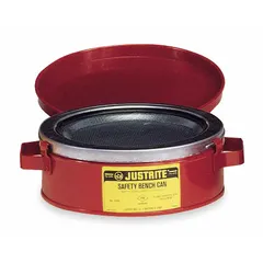 Bench can for safe handling and dispensing of small quantities of flammable liquids. Constructed of powder coated steel in red. 1/4 gallon capacity. Suitable for use on workbenches in industrial and laboratory settings.