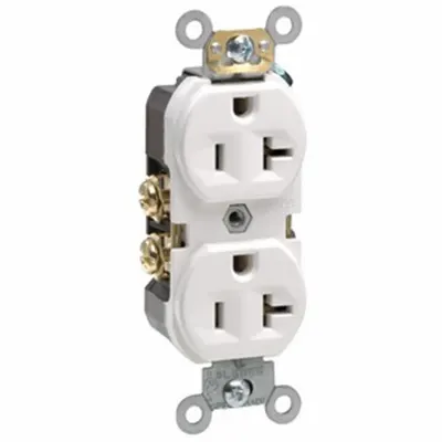 LEVITON Receptacle: Duplex, 5-20, White, 125V AC, 20 A, 2 Pole / 3 Wire (MPN BR20-W) - General Purpose Receptacles