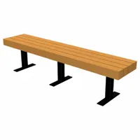 This outdoor bench from the Trailside series features a vandal-resistant resinwood seat in brown and a black frame. With an overall length of 72 inches and height of 17 1/4 inches, it is designed for in-ground mounting. Suitable for parks, trails, and commercial landscapes requiring low maintenance and weather resistance