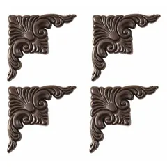 These polymer plastic corner plates provide a finished square corner for mirror framing systems. Each plate measures 1 1/2 inches in height, 3 1/2 inches in width, and 1/4 inch in depth. Sold in a pack of 4 with a Cherry Walnut finish.