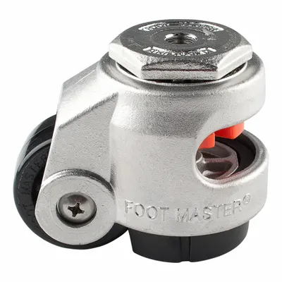 FOOT MASTER Leveling Caster: 50 mm Wheel Dia, 1,213 lb Load Rtg., Nylon Wheel - Corrosion-Resistant Leveling Bolt-Hole Casters