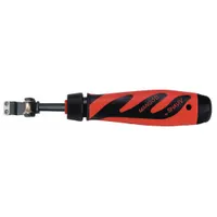 This adjustable-length outer edge deburring tool combines a Mango II Handle with a telescopic blade holder and an L10 blade (Holder Trade Letter L). It is used for removing burrs and sharp edges from outer edges of metal, plastic, and composite parts in machining, fabrication, and assembly operations