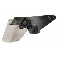 This pivot-style faceshield mount accommodates an 8-inch visor height. It is designed for use with ACH-compatible helmets, providing a secure attachment point for protective face shields in crowd management and tactical operations.