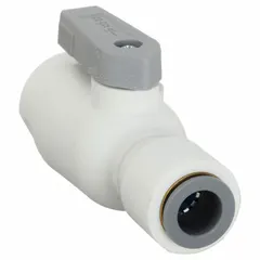 This Parker manual two-way ball valve features a full-port polypropylene body with push x push connections and a lever handle. NSF 51 compliant, it is suited for flow control in polypropylene piping systems used in food-service, beverage, and potable-water applications.