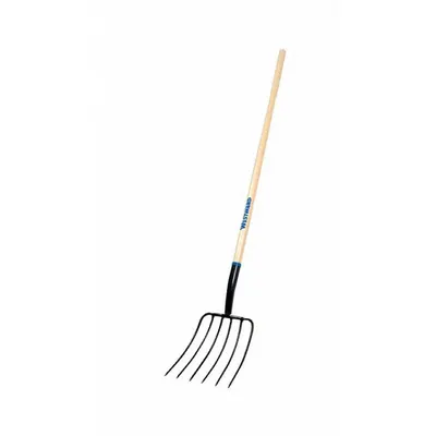 WESTWARD Manure Fork: Steel Head, Straight Handle Type, Wood Handle - Agricultural & Garden Forks & Hooks