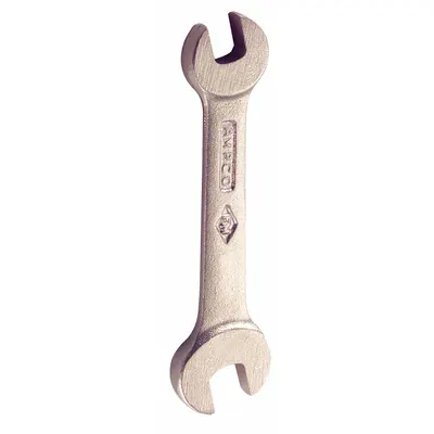AMPCO Open End Wrench: Aluminum Bronze, Natural, 3/8 in_7/16 in Head Size, 5 in Overall Lg - SAE, Double End, Open End Nonsparking Wrenches