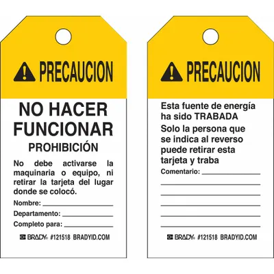 BRADY Caution Tag: Precaution, Heavy Duty Polyester, Comentario, Write-On Surface - Safety