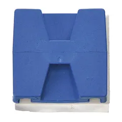 Blue metal-detectable cable tie mount measuring 1.13 in L x 1.13 in W x 0.25 in H. Features a 0.19 in slot width and 0.21 in slot height. Designed for use with cable ties up to 50 lb tensile strength. Suitable for environments where metal contamination detection is required.