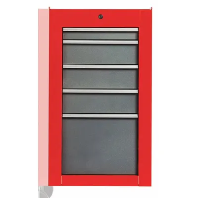 PROTO Side Cabinet: Gray, 5 Drawers, Keyed, 19 in W x 25 1/4 in D x 34 in H, Red / Gloss - Heavy-Duty Side Cabinets