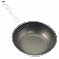CRESTWARE Wok Pan: Non-Stick, 8 3/4 in Top Dia, Aluminum, Silver, Steel, Teflon, 3.5 mm Gauge (MPN WOK08)