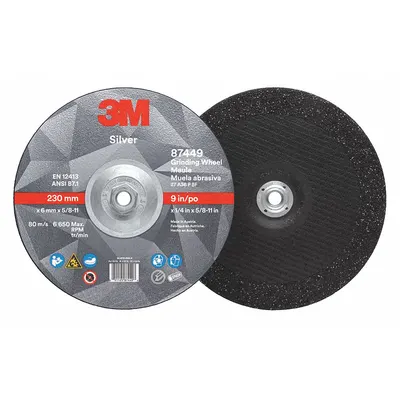 3M Depressed Center Grinding Wheel: Type 27, 9" x 1/4" x 5/8"-11, Ceramic - Cool-Cutting Grinding Wheels for Carbon & Stainless Steel