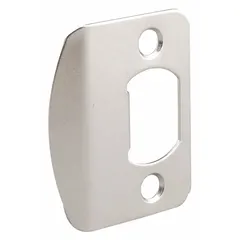 Lipped strike plate for door frames, used to reinforce the latch area and secure the latch bolt. Each plate measures 2 1/4 inches in length and 1 7/16 inches in width. Supplied as a 2-pack. Not ADA compliant.