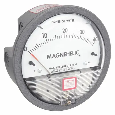 Dwyer Differential Pressure Gauge: Back/Single-Side, 1/8 in NPT Female, 2000 - Low Operating Pressure Differential Gauges