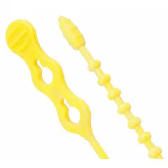This beaded releasable cable tie is 12 inches long and yellow for high visibility. It is rated for outdoor use and accommodates a maximum bundle diameter of 3 1/4 inches. The small pack contains 15 ties. Suitable for bundling and organizing cables or hoses in industrial environments.
