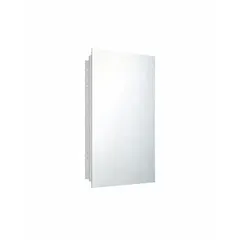 Wall-mounted mirrored medicine cabinet with a polished edge mirror. Constructed of glass, it provides concealed storage and a reflective surface for bathrooms or light commercial settings. No integrated lighting. Overall dimensions: 16 in width, 26 in height.