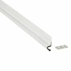 Kerf-insert door weatherstripping with aluminum flange. Measures 84 inches in length and 1-1/2 inches in width. Used to seal gaps around doors to reduce drafts, dust, and moisture infiltration.